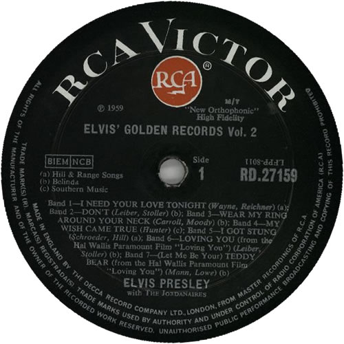 Elvis Presley Golden Records Vol.2 UK盤LP Elvis Presley – Elvis' Golden Records Volume 2 – Vinyl (J/T